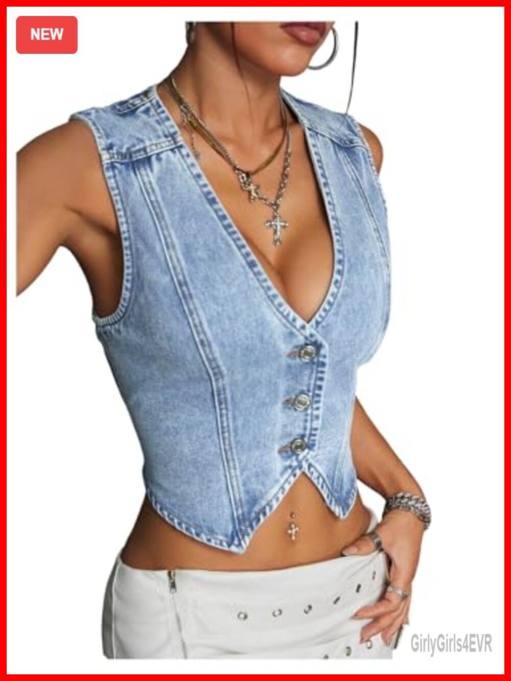 Sleeveless Button Down V Neck Crop Denim Vest Y2K Asymmetrical Hem